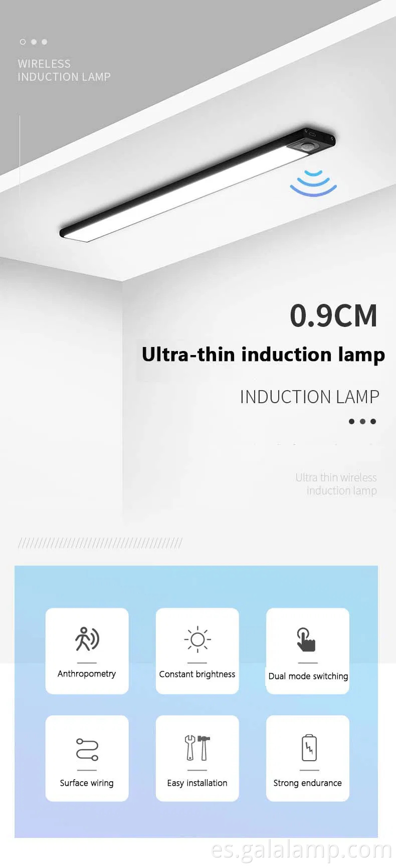 Luz de detección de cuerpo humano ultra delgada, tira de luz autoadhesiva magnética recargable